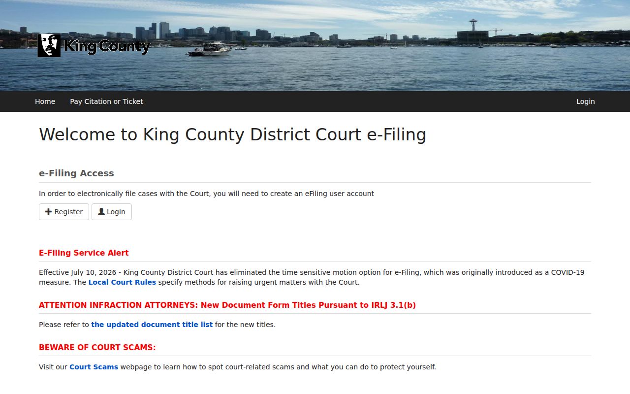Cottage Lake resident records King County District Court eCourt screen