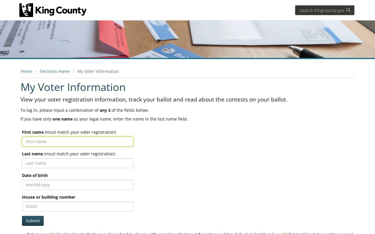Cottage Lake resident lookup King County voter information form